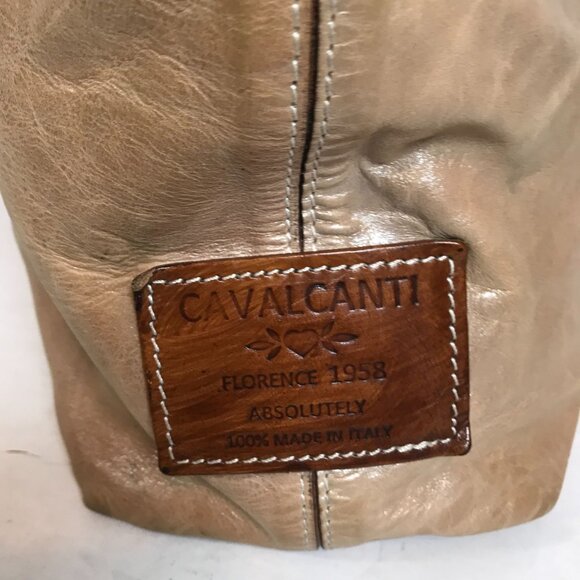 Cavalcanti Tan Leather Handmade Italian Shoulder Bag Interior Compartments 14X14 - Picture 15 of 16